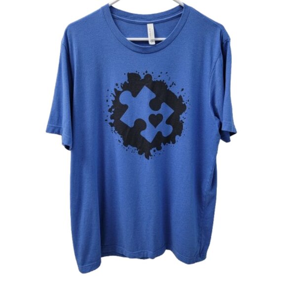 Bella Canvas Autism Puzzle Piece Graphic Tee Shirt Short Sleeve Blue Black XL - Picture 2 of 12